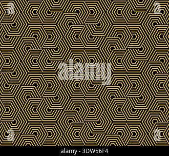 Abstract geometric pattern with stripes, lines. Seamless vector background. Gold and black ornament. Simple lattice graphic design Stock Vector