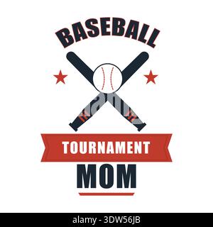 Baseball Tournament Mom Sports Badge with Crossed Bats Stock Vector