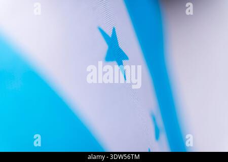Honduras Flag Blue Stars Fabric Macro Closeup Stock Photo
