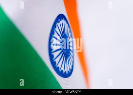 India Flag Ashoka Chakra Macro Fabric Detail Stock Photo