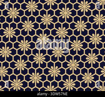 Flower geometric pattern. Seamless vector background. Gold and dark blue ornament. Ornament for fabric, wallpaper, packaging, Decorative print Stock Vector