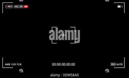 Digital video camera interface with 4K recording, battery and timer on a black background Stock Vector