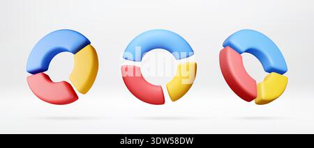 Three colored 3D torus charts Stock Vector