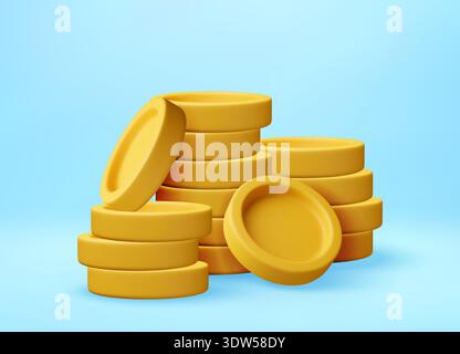 Stacked gold coins in 3D style. Stock Vector