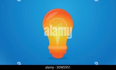 Orange Light Bulb With Brain Illustration Representing Idea Creativity Innovation And Thinking Concept Stock Vector