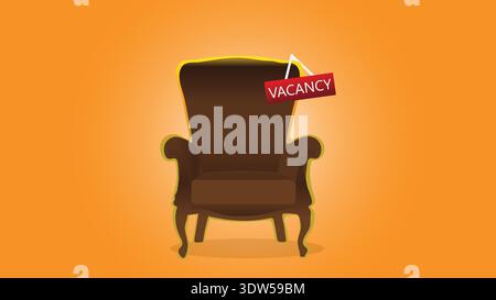 Vacancy Sign on Empty Brown Armchair Illustration Representing Available Seat, Opportunity and Hospitality Stock Vector