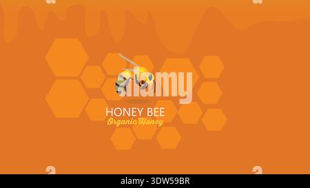 Honey Bee Logo With Honeycomb Hexagon Background For Organic Honey Branding And Packaging Design Stock Vector
