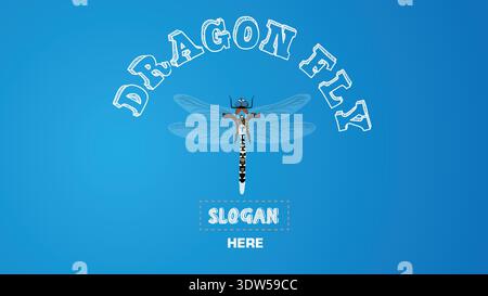 Dragonfly Logo Design On Blue Background With Slogan Placeholder And Vintage Lettering Stock Vector