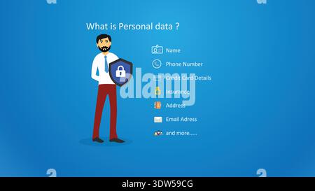 Personal Data Protection Concept With Businessman Holding Shield Lock Icon Representing Privacy And Security Stock Vector