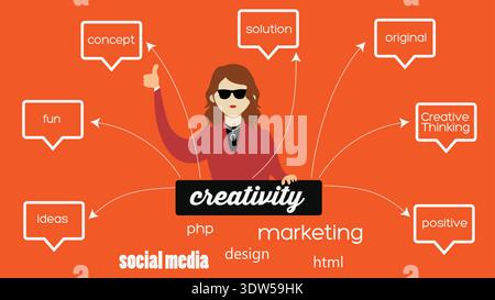 Creative Marketing and Social Media Concept Illustration With Woman Promoting Creativity and Ideas Stock Vector
