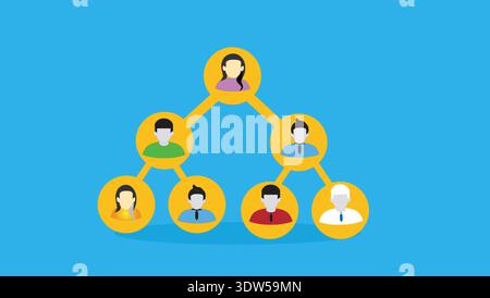 Business Team Organizational Chart Illustration Showing Hierarchy, Networked People And Leadership Stock Vector
