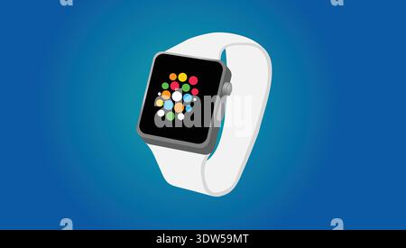 Apple Watch SE, in front side and sideways, in official silver color, on white background. Powerful sensors for insights about your health and fitness Stock Vector