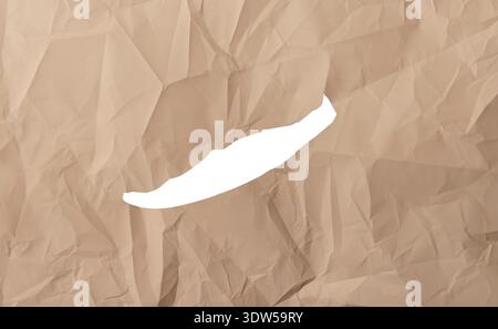 Torn kraft paper frame on textured brown background. Ripped irregular border with white copy space. Collage mockup template backdrop concept. Stock Photo