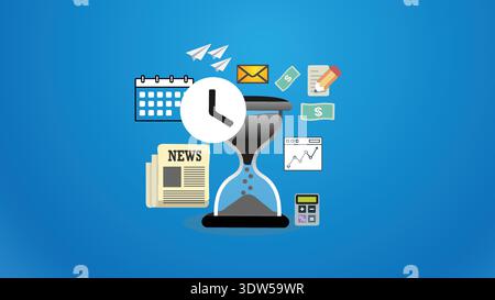 Hourglass with business icons representing time management and productivity Stock Vector