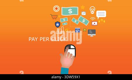 Hand clicking mouse for pay per click digital marketing Stock Vector