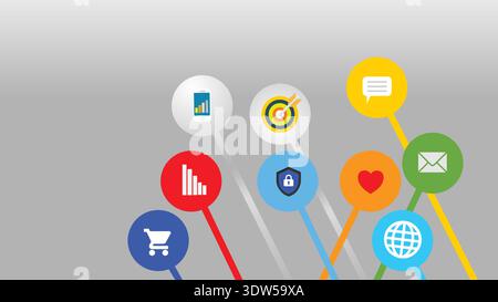 Digital marketing strategy with interconnected business icons Stock Vector