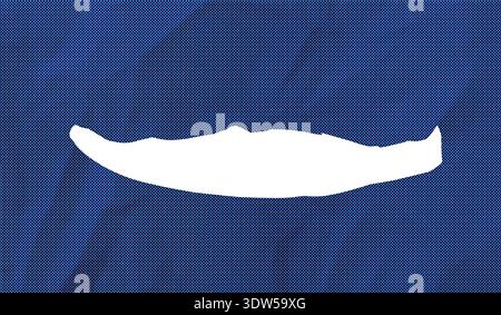White ripped ribbon stretches across patterned blue sheet. Irregular horizontal tear forms dynamic accent. Creative background for promotion, headline Stock Photo