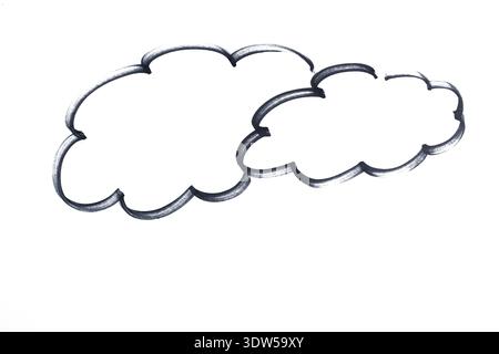 two clouds drawn with black marker on a transparent background Stock Photo