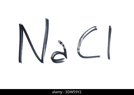 the symbol for sodium chloride written with a black marker on a transparent background Stock Photo