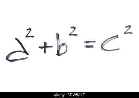 Pythagoras' theorem written with a black marker on a transparent background Stock Photo