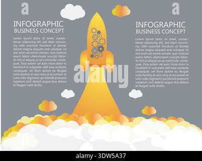 Rocket launching with text blocks, illustrating business growth and success for a business illustration Stock Vector
