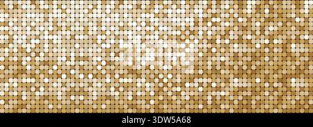 Golden mosaic disco party background. Metal gold sequin shiny sparkle decoration. Disco ball effect tile bg. glitter halftone wallpaper. Sparkling glitter backdrop. Vector illustration Stock Vector