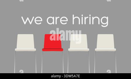We Are Hiring Concept With Red Chair Among White Seats For Recruitment And Job Vacancy Stock Vector
