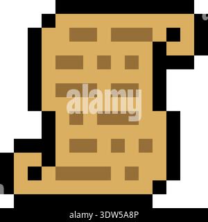 Pixel Art 8 Bit Paper Scroll Video Game Icon Stock Vector
