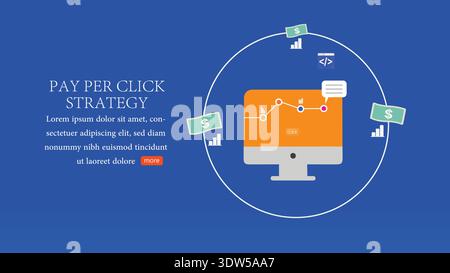 Pay Per Click Strategy Illustration for PPC Digital Marketing, Online Advertising and Analytics Dashboard Stock Vector