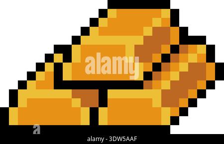 Pixel Art Gold Bar Stack Video Game Item Icon Stock Vector