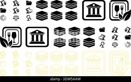 Industry, Database and Institution Icons Set Vector Illustration Stock Vector