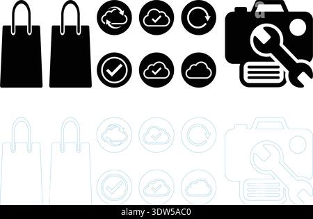 Shopping Bag, Cloud Sync and Camera Service Icons Set Vector Illustration Stock Vector