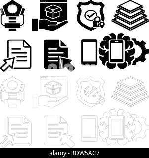 Security, Data and Mobile Technology Icons Set Vector Illustration Stock Vector