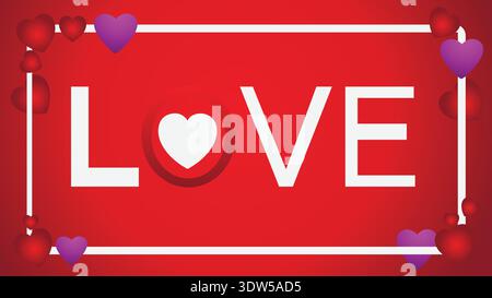 Bold Red Love Typography With Heart Frame and Decorative Valentine's Day Hearts Stock Vector