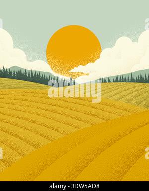 Fields Rolling Hills Farm Landscape Background Stock Vector