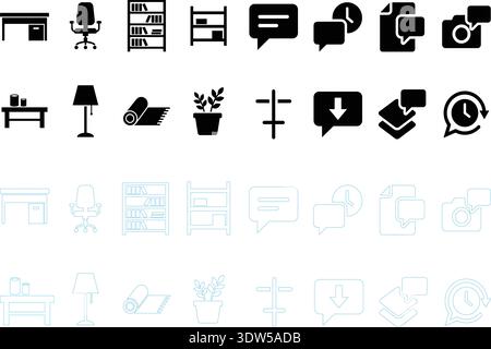 Office Furniture and Communication UI Icons Set Vector Illustration Stock Vector