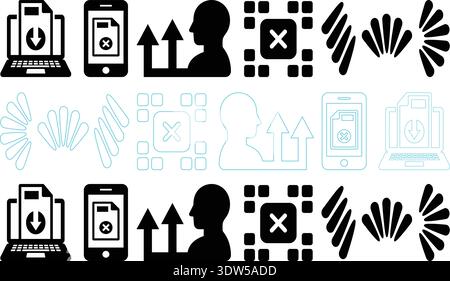 File Upload, User Growth and Abstract Shape Icons Set Vector Illustration Stock Vector