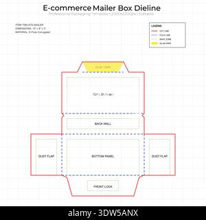 Corrugated Mailer Box Dieline Template with Cut and Fold Line Stock Vector