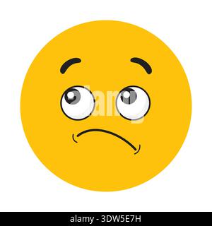 Confused emoji face with rolling eyes and curved mouth, expressive cartoon emoticon showing doubt, uncertainty and puzzled emotion. Stock Vector