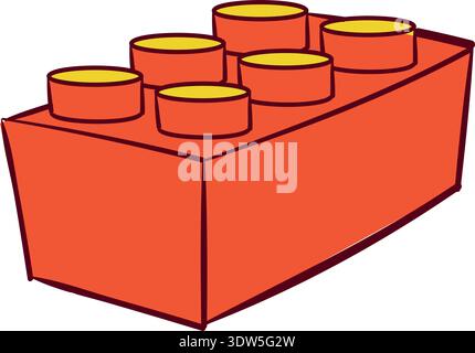 Construction brick color doodle. Red plastic block Stock Vector