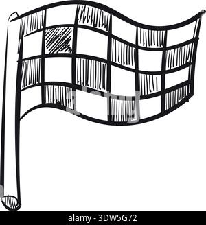 Racing flag sketch. Square textile start symbol Stock Vector