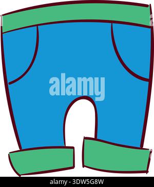 Blue pants color doodle. Kid jeans icon Stock Vector