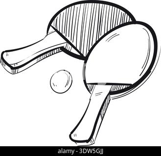 Ping pong equipment sketch. Wooden table tennis pads and ball Stock Vector