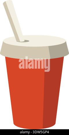 Takeaway drink in red plastic cup with straw cartoon icon Stock Vector