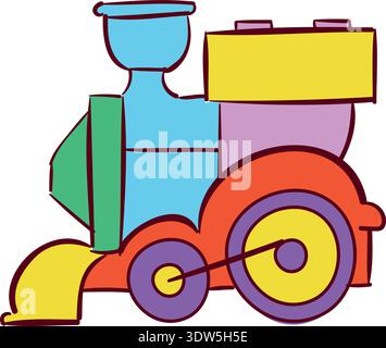 Plastic train doodle. Locomotive toy color icon Stock Vector