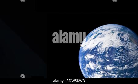 Earth from space view with white clouds and copy space on black background. Stock Photo