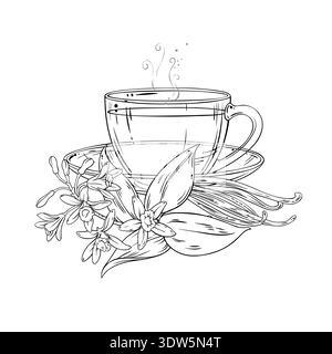 Cup of Vanilla Tea Outline Illustration. Stock Vector