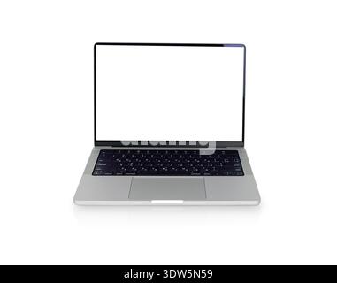 Laptop with Blank Screen Isolated on White Background Front View Stock Photo
