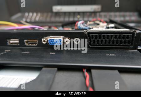 Various video signal input ports. Focused on VGA input. Stock Photo