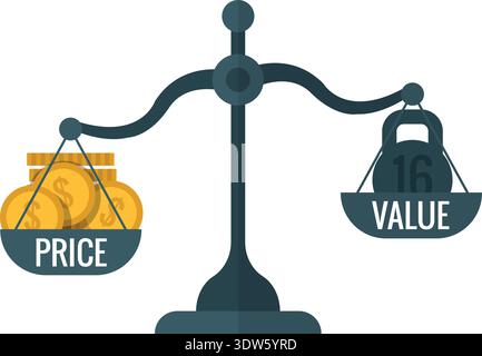 Price and value comparison on balance scales color icon Stock Vector